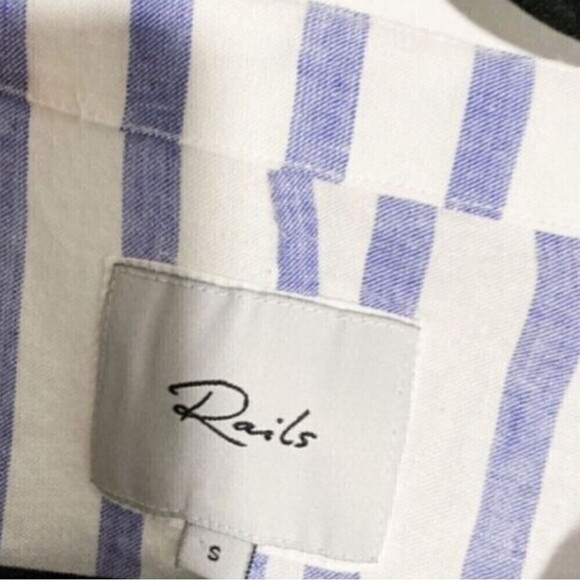 Rails Lily Blouse Parisian Blue Grenadines Stripe Linen Lace Up Neck Size Small - Picture 7 of 10